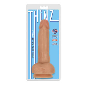 Thinz 7in Slim Dildo w/Balls Beige