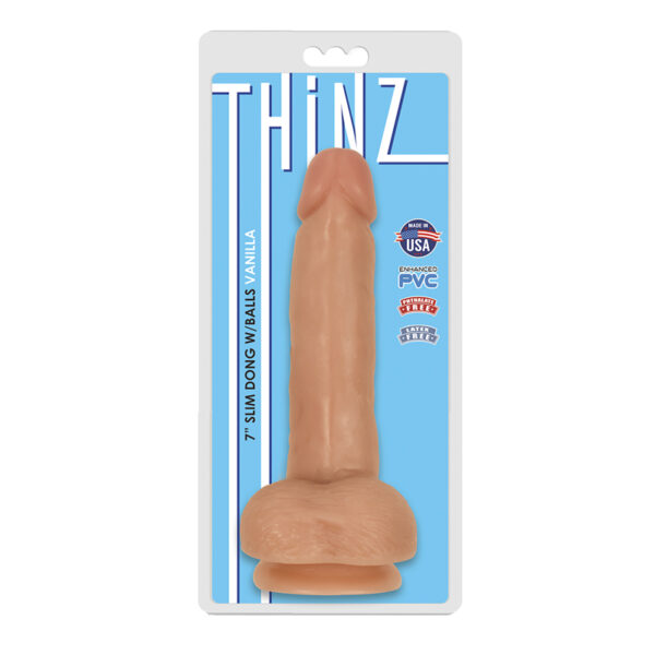 Thinz 7in Slim Dildo w/Balls Beige