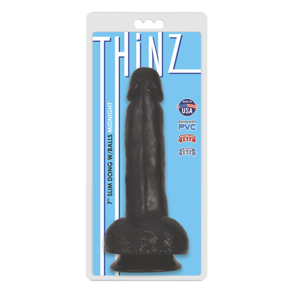 Thinz 7in Slim Dildo w/Balls Midnight
