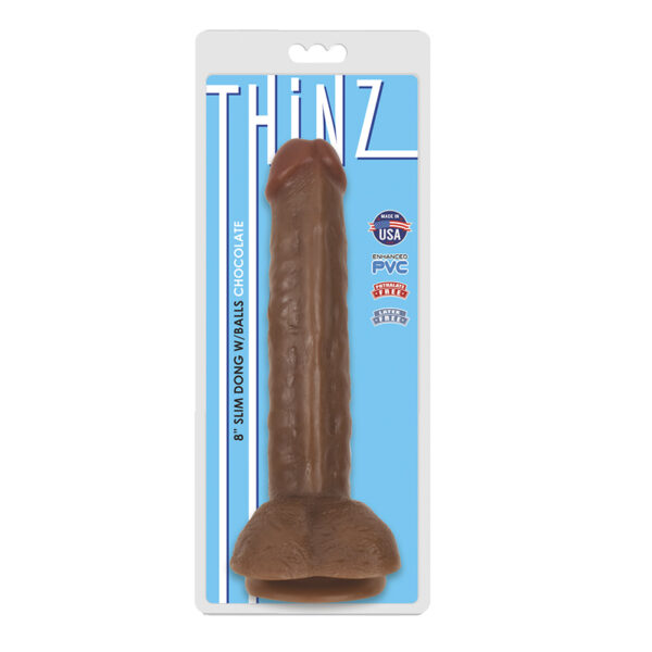 Thinz 8in Slim Dildo w/Balls Brown