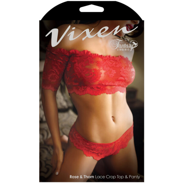 FL VixenRoseThorn LaceCrop&Panty Red LXL