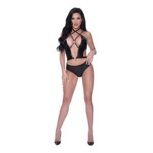 LF Delia Strappy Bustier & Tanga Blk LXL